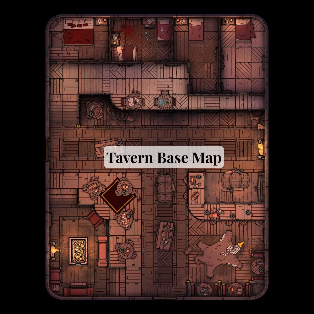Free Tavern Battle Map [20x20] – Grid & Gridless