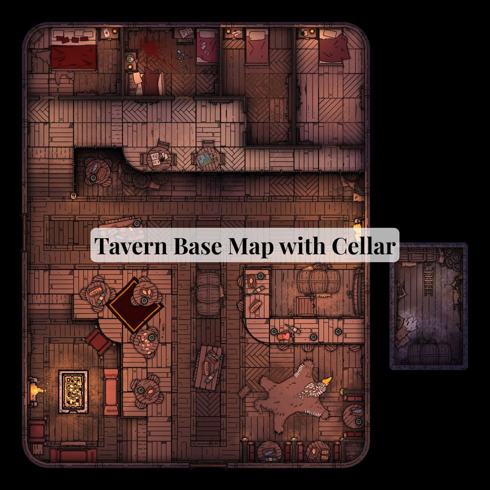 Free Tavern Battle Map [20x20] – Grid & Gridless