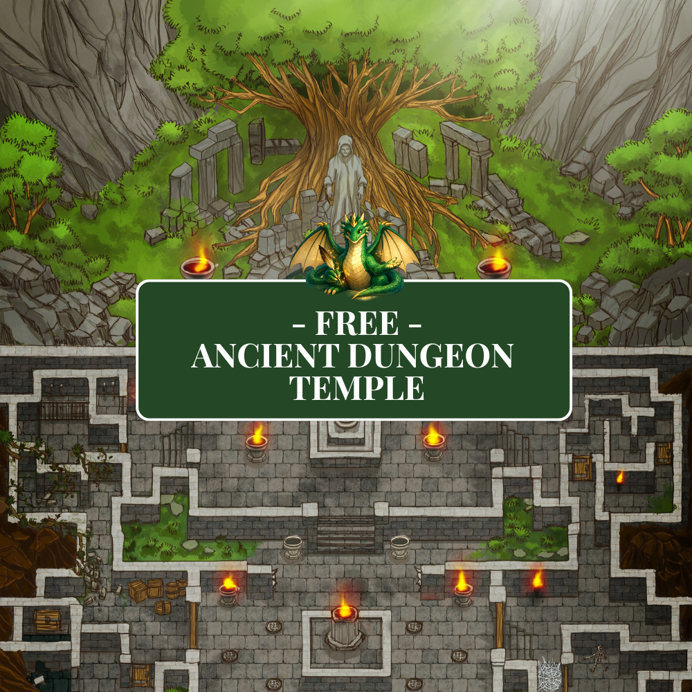 Free Ancient Dungeon Temple RPG Battle Map [36x24]