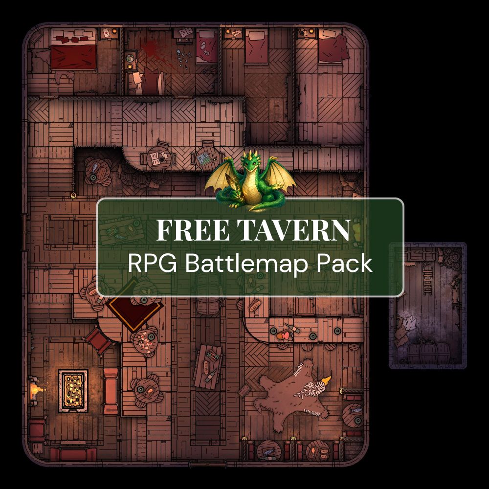 Free Tavern Battle Map [20x20] – Grid & Gridless